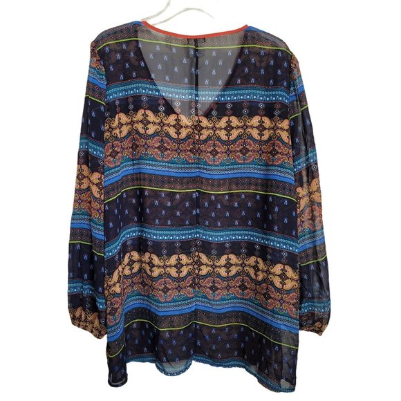 Eyeshadow Long Sleeve Sheer Blouse 2X - Picture 2 of 6